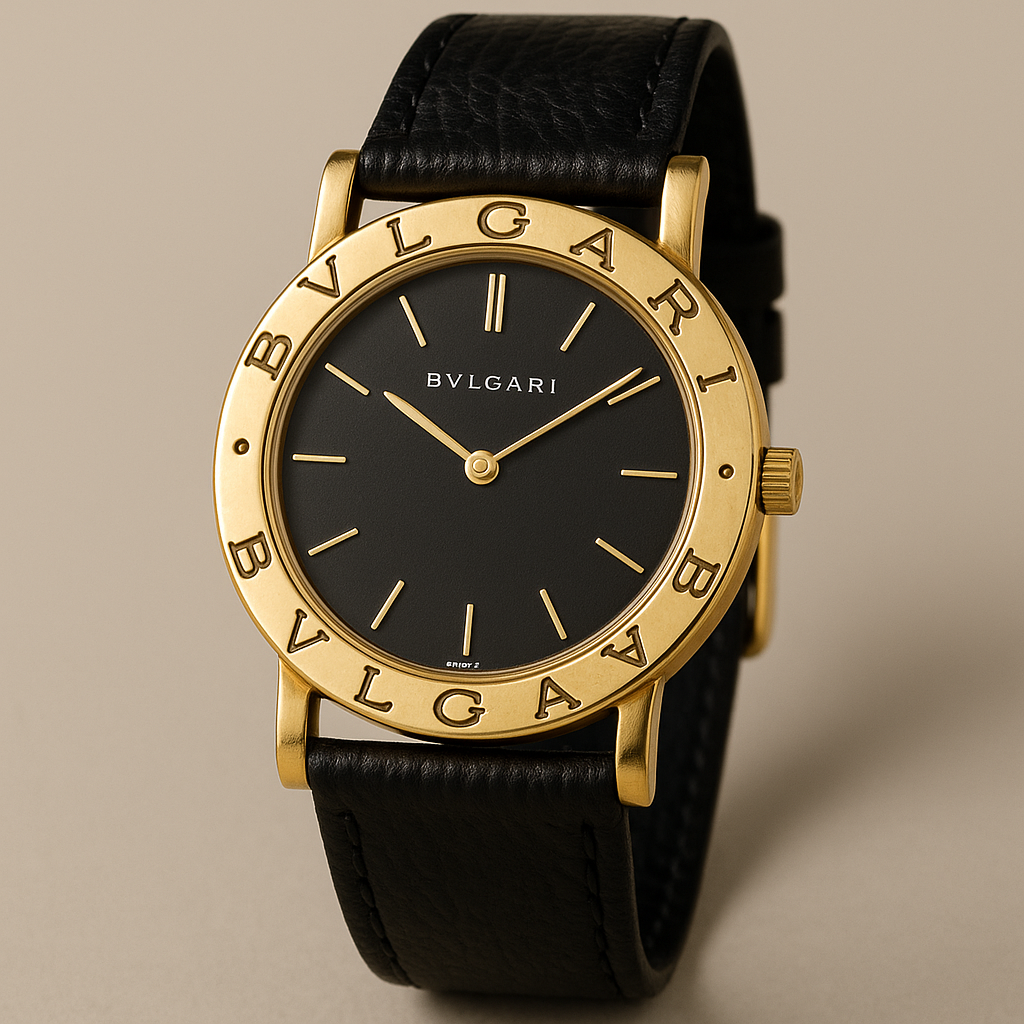 Orologio Bulgari Bulgari vintage con cassa in oro giallo e cinturino in pelle nera